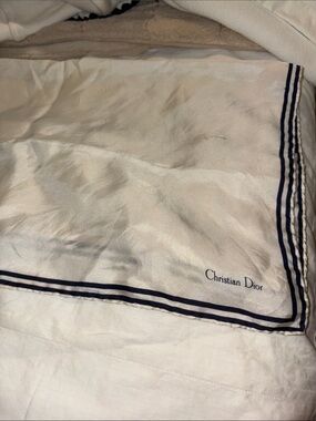 Dior Cream Silk Scarf with Navy Trim